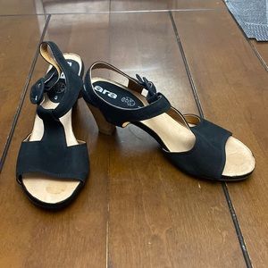 ARA black low heel sandals